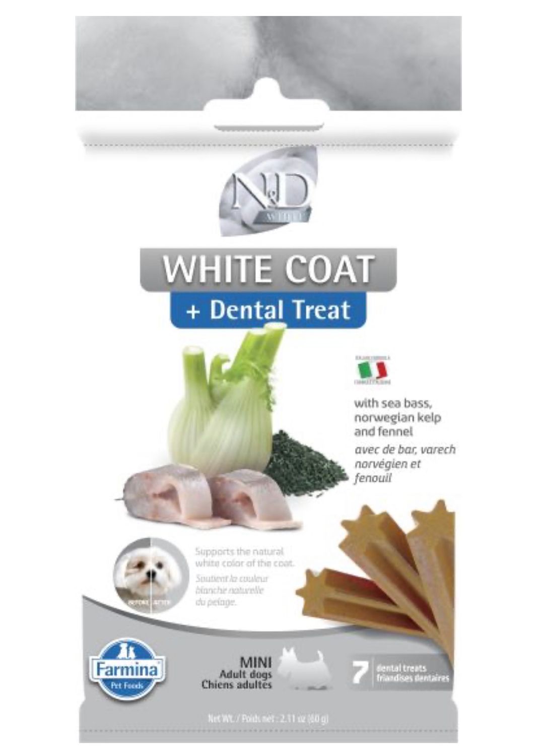 Farmina White Coat Sea Bass, Fennel &amp; Kelp Dental Treat Mini Dog 100g
