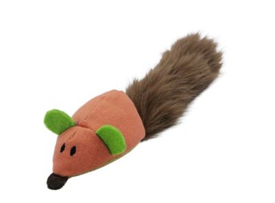 Bud'Z Cat Toy With Catnip Tube Mouse With Siljy Tail, Coral Cat 10"