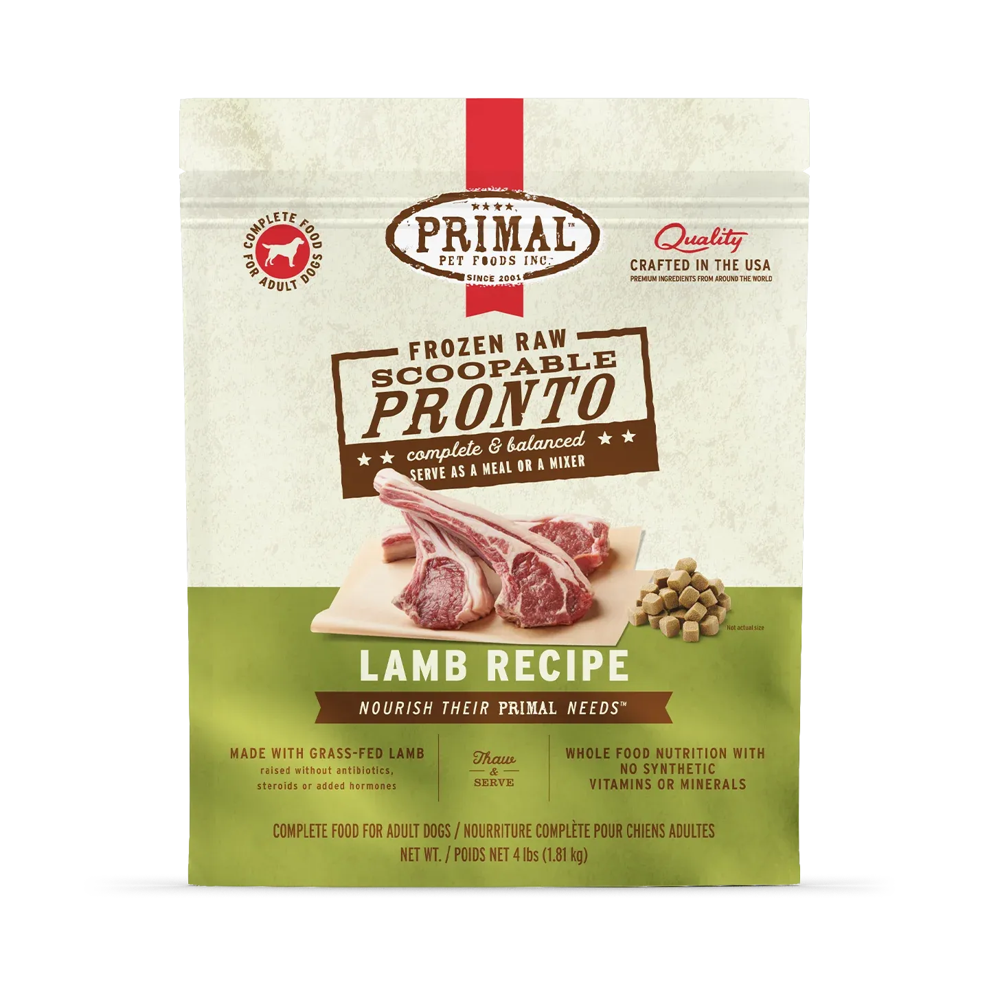Primal Frozen Pronto Lamb Dog 4lb
