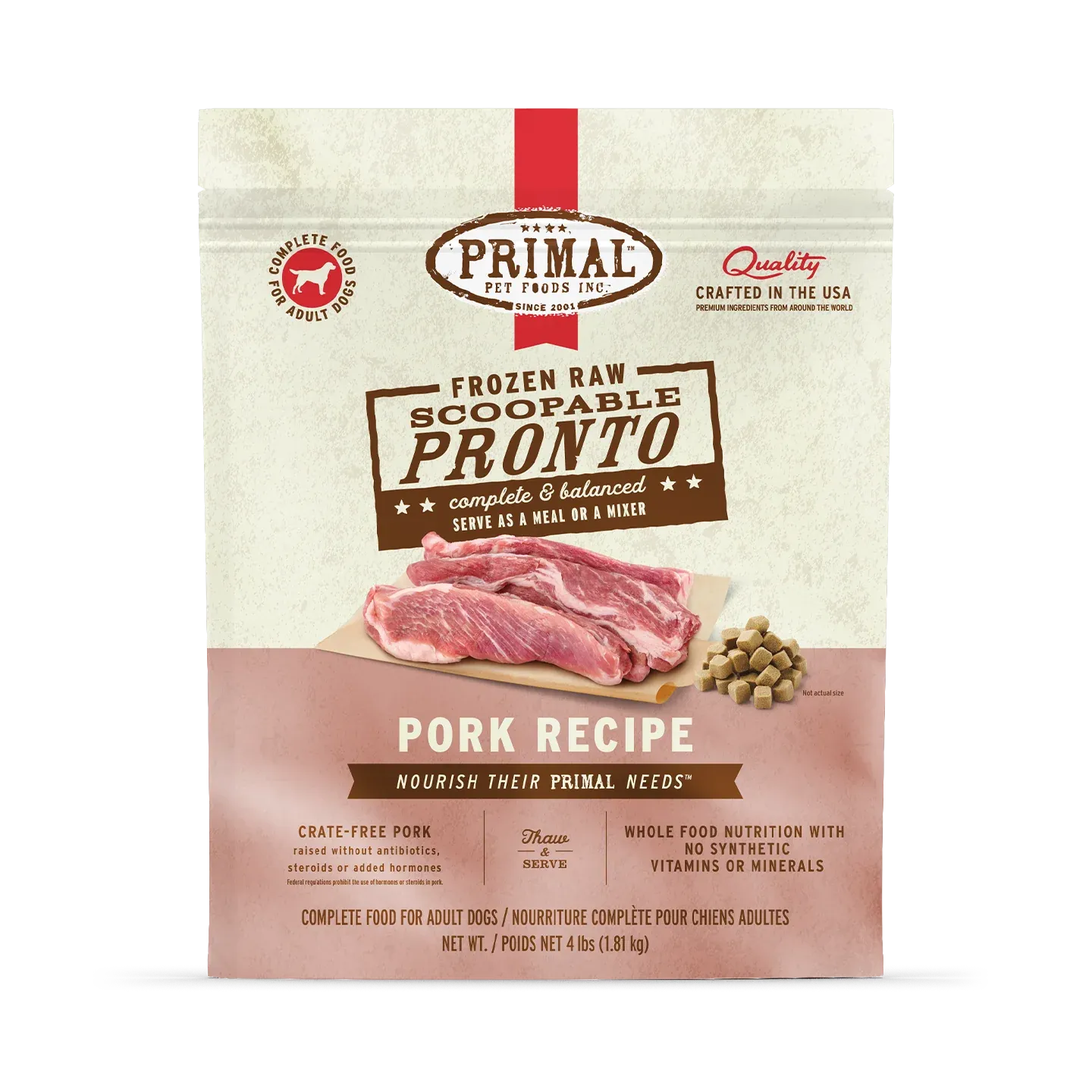 Primal Frozen Pronto Pork Dog 4lb