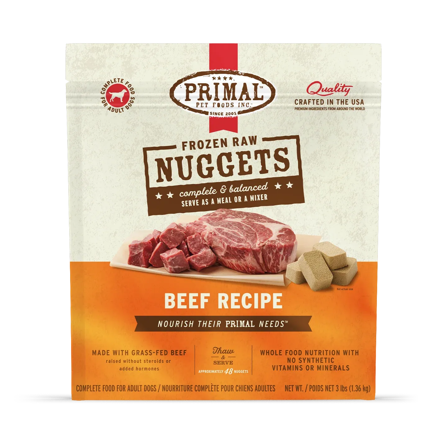 Primal Frozen Beef Nuggets Dog 3lb