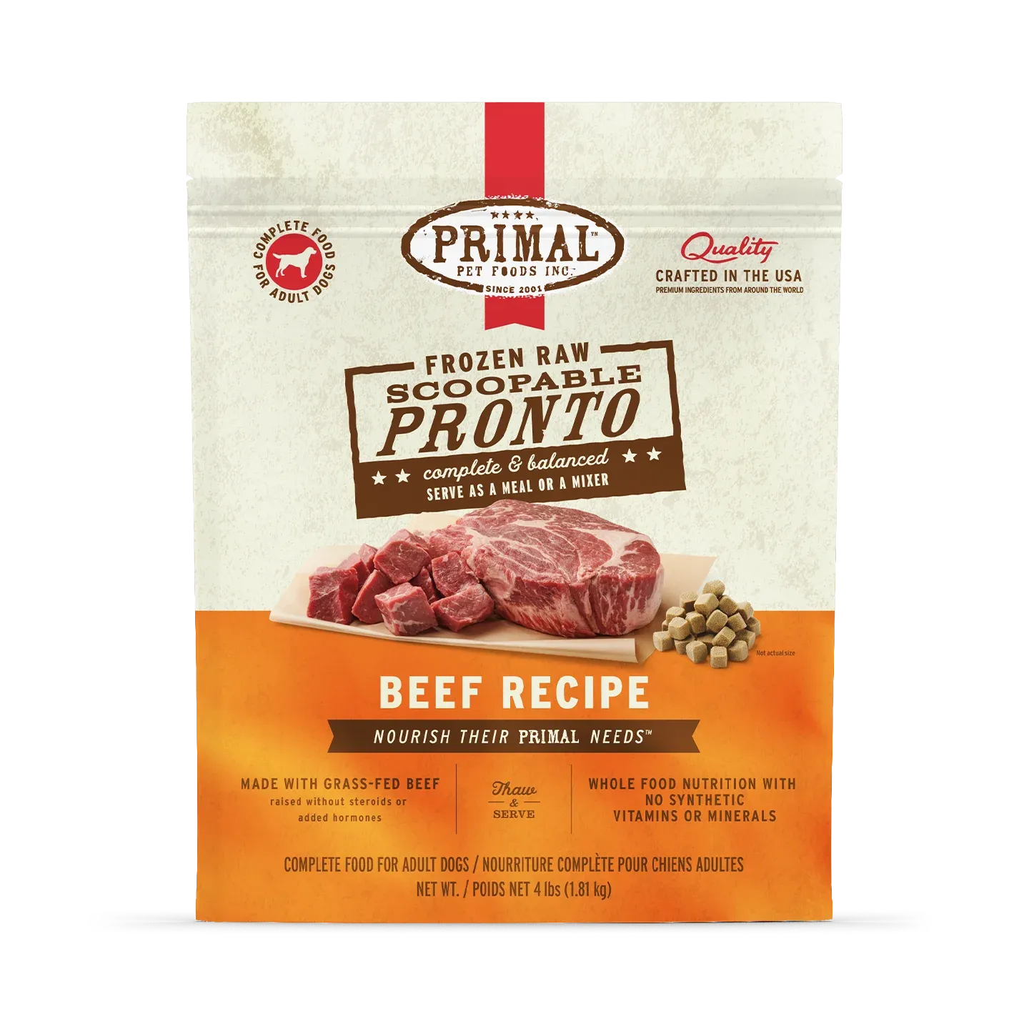 Primal Frozen Pronto Beef Dog 4lb