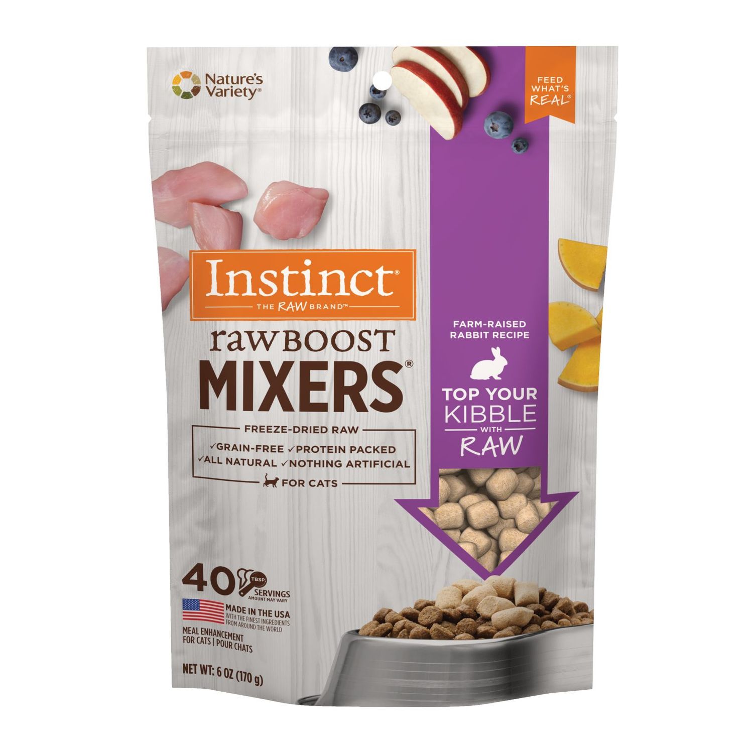 Instinct Raw Boost Mixers GF Farm Raised Rabbit Topper Cat 6oz