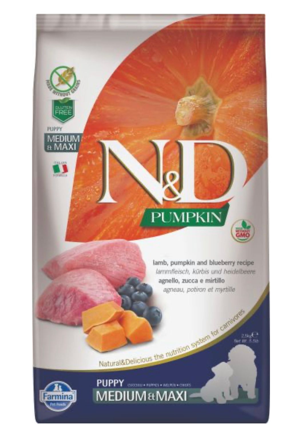 Farmina Pumpkin Puppy Lamb Blueberry Med/Maxi Dog 5.5lb(2.5KG)