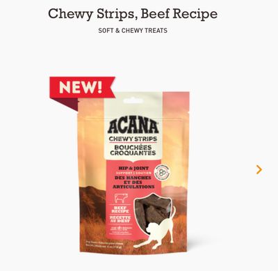 Acana Chewy Strips Dog Treat Beef Hip&amp;Joint  113g