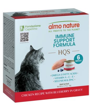 Almo Nature Cat HQS Immune Support Chicken W/Blueberry in Gravy 50gx6