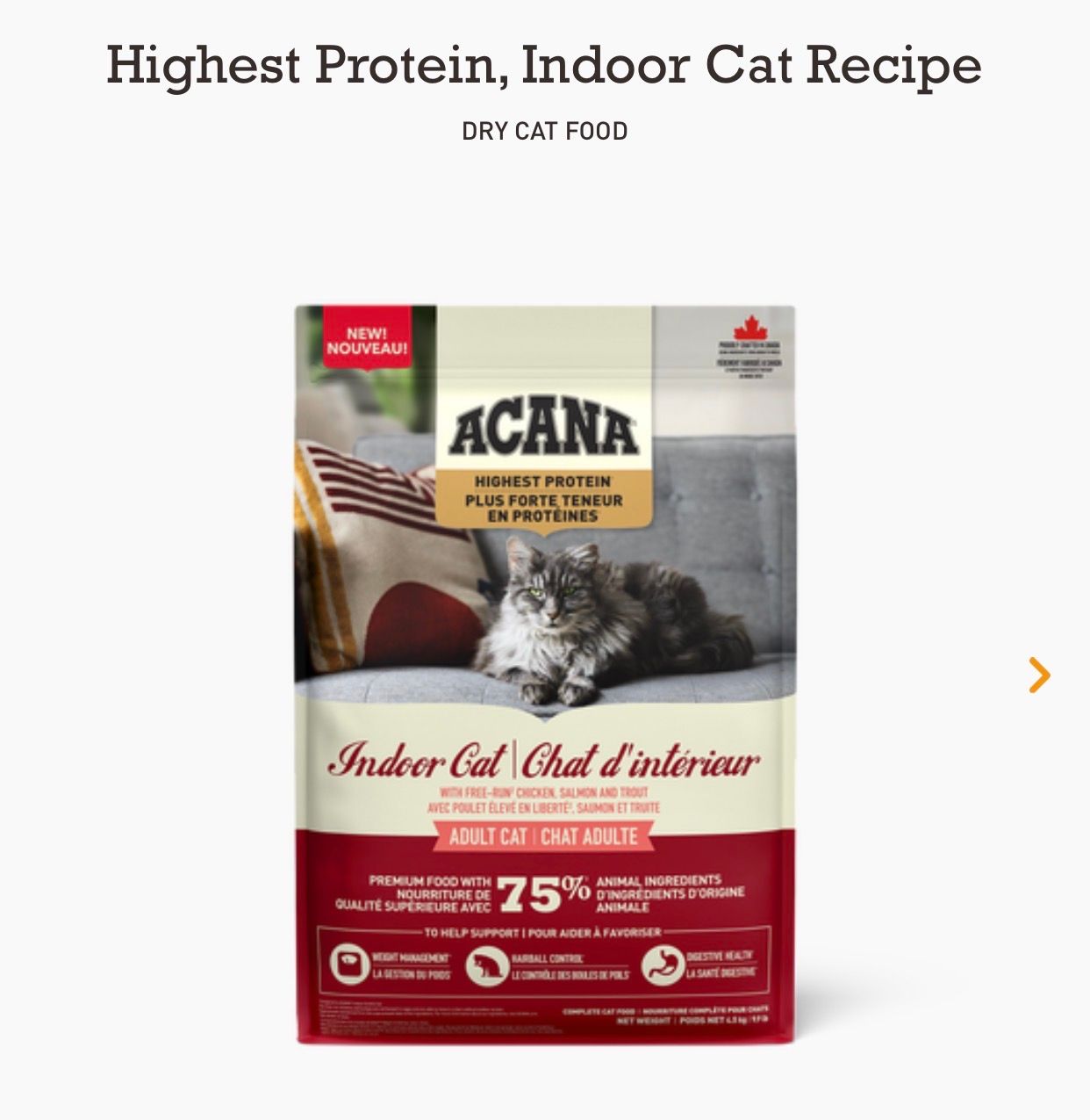 Acana Cat HP Indoor Entree Free Run Chicken Salmon And Trout 4.5kg