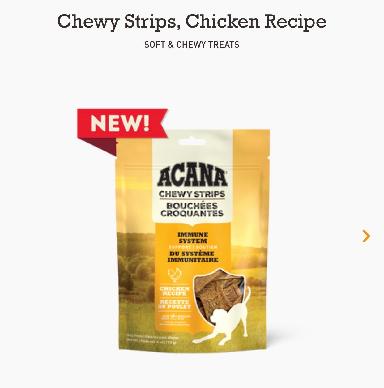 Acana Chewy Strips Dog Treat Chicken Immune System  113g