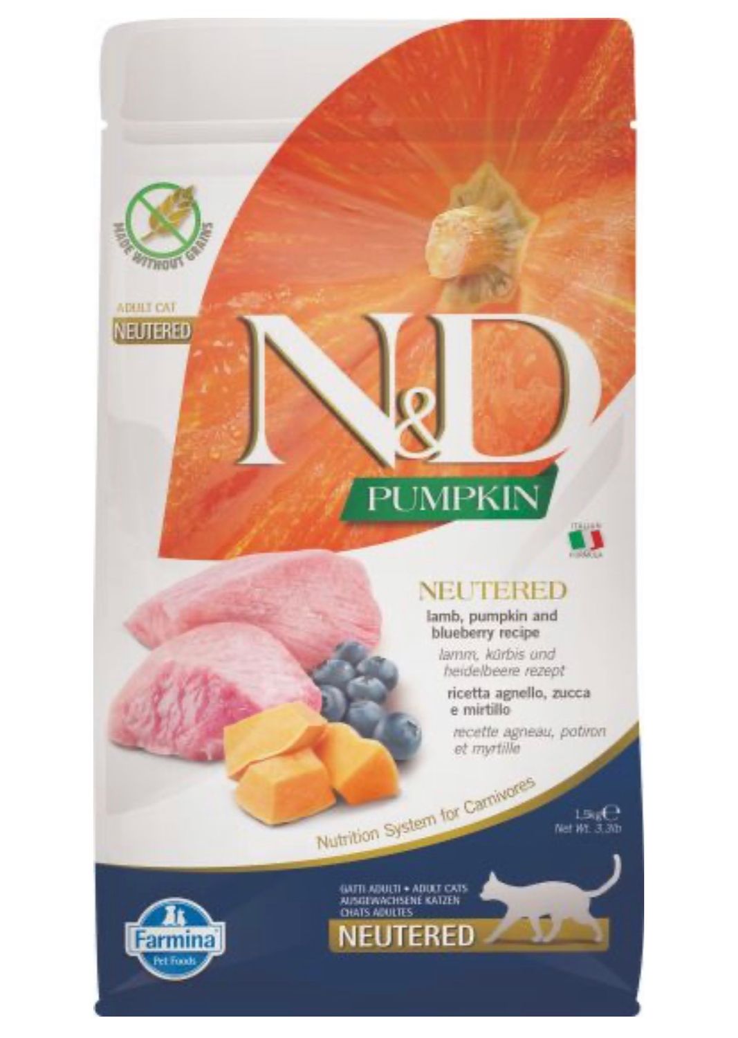 Farmina Pumpkin Lamb &amp; Blueberry Adult Neutered Cat 3.3lb(1.5kg)