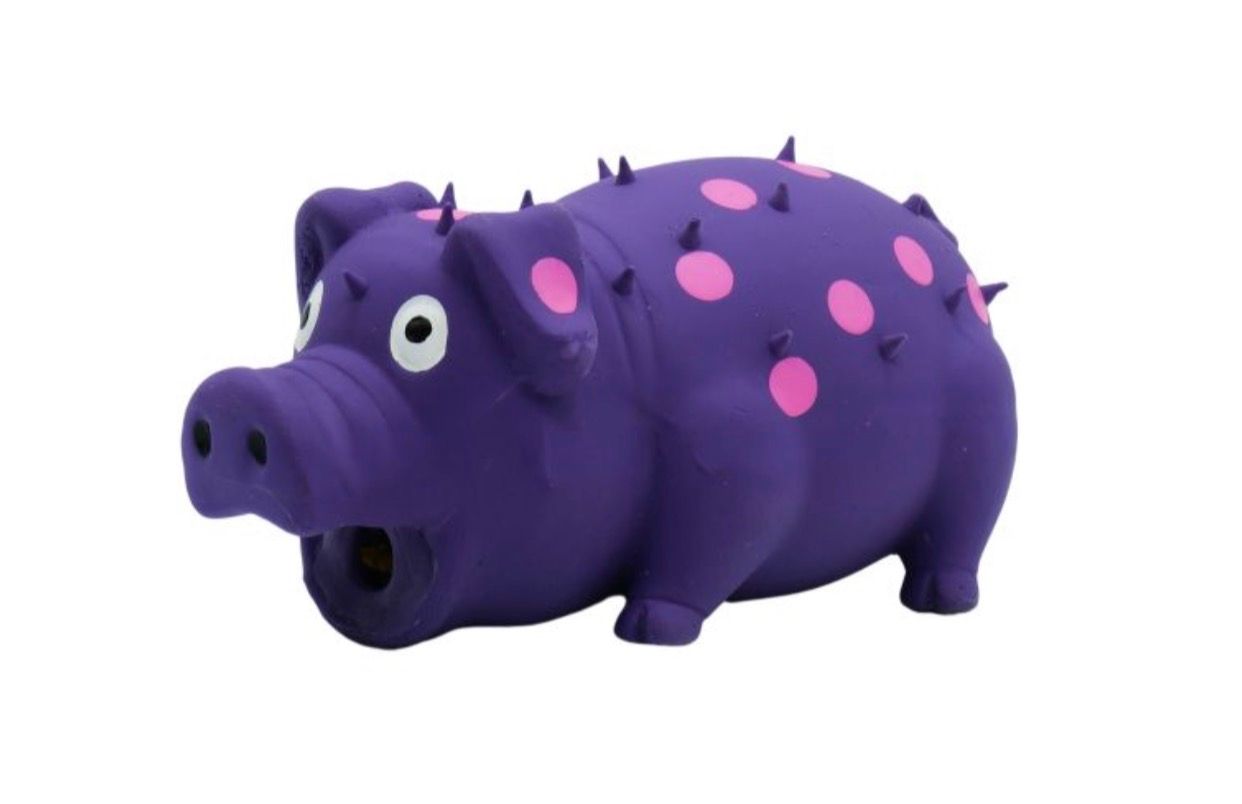 Bud'z Dog Toy -latex Spotted Pig Squeaker Purple 6"