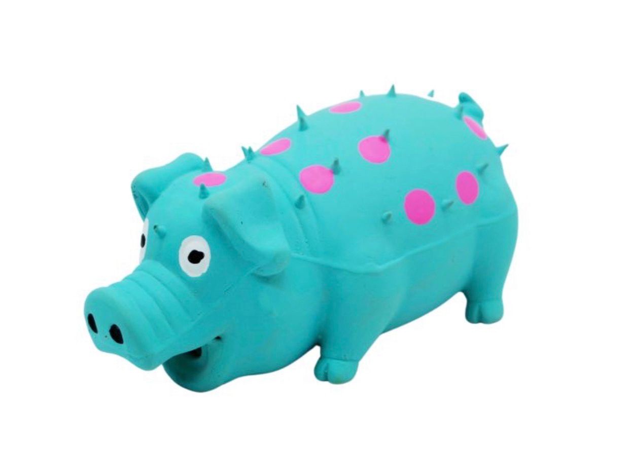 Bud'z Dog Toy -latex Spotted Pig Squeaker Blue 6"