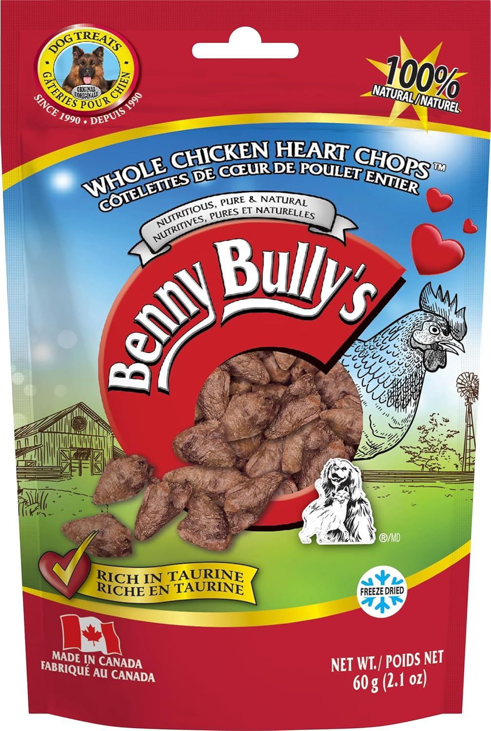 Benny Bully's Dog Whole Chicken Heart Chops 60g(2.1oz)