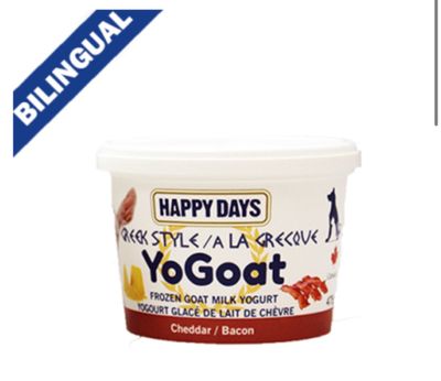 Happy Days Yogoat Cheddar/Bacon Greek Style Frozen Goat Milk Orgurt 475gm