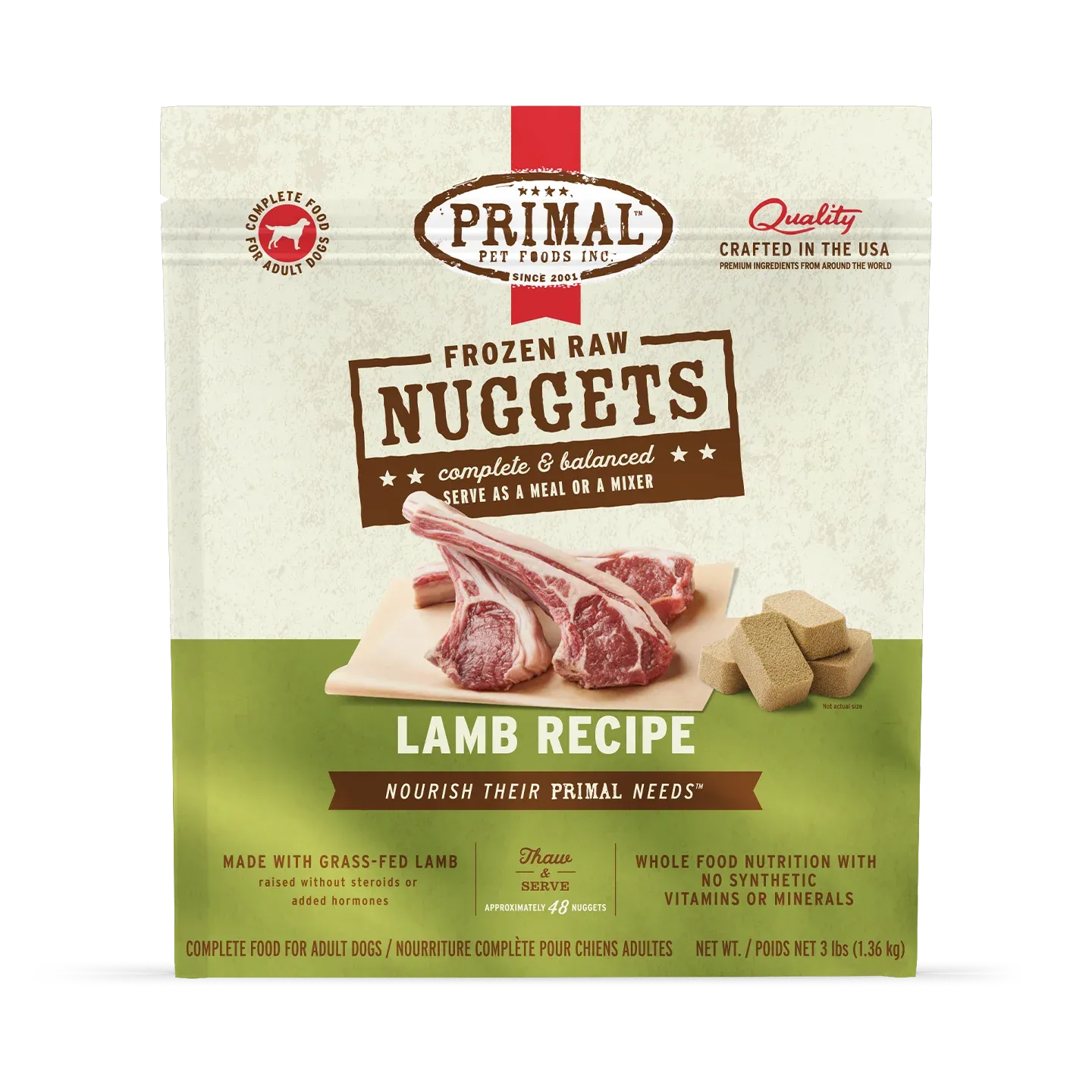 Primal Frozen Lamb Nuggets Dog 3lb