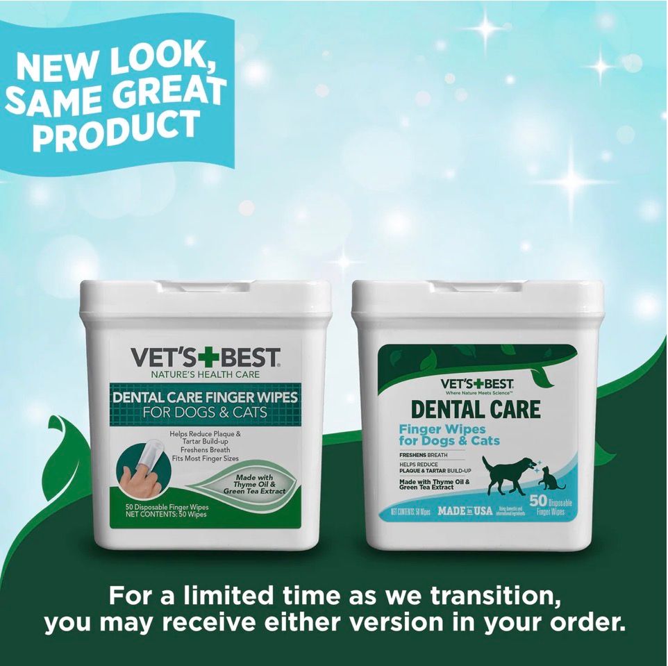 Vet's Best Dental Finger Wipes For Dogs &amp; Cats 50ct