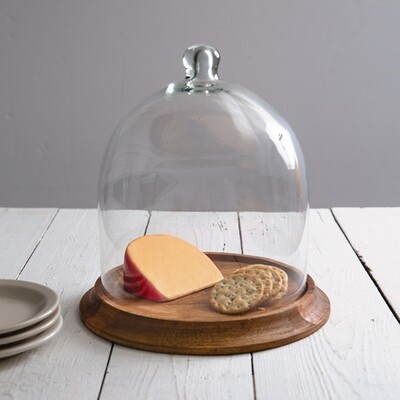 Medium Glass Bell Shaped Cloche with Wood Base