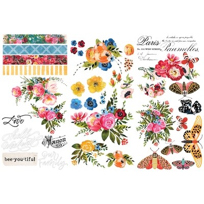PAINTED FLORAL COLLECTION RUB-ONS – 3 SHEETS, 6″X12″