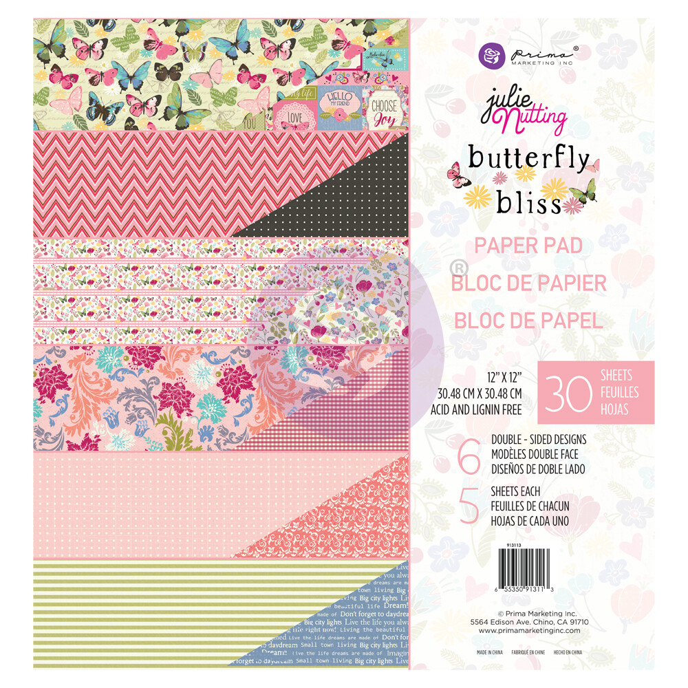 BUTTERFLY BLISS COLLECTION 12″X12″ PAPER PAD – LOVING LIFE – 12″ X 12.5″, 30 SHEETS