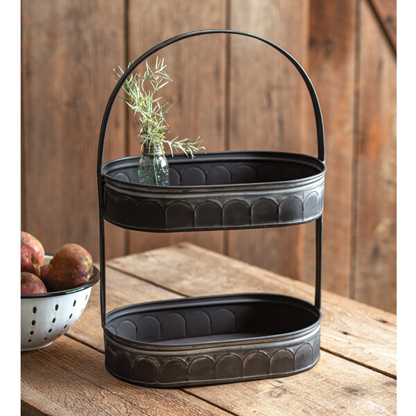 Two-Tiered Corrugated Oval Tray - Black