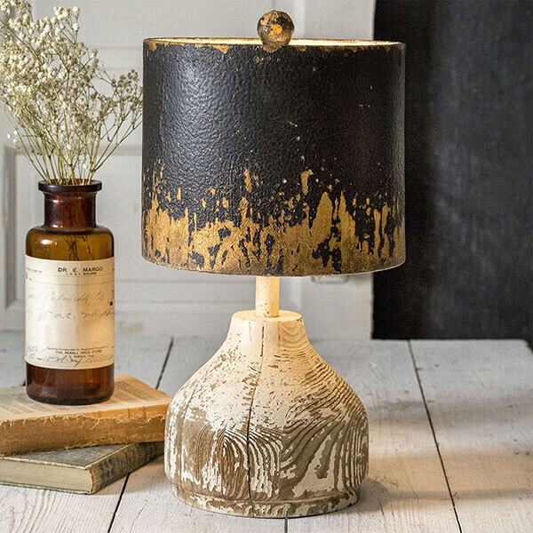 Wood Base Tabletop Lamp with Metal Shade