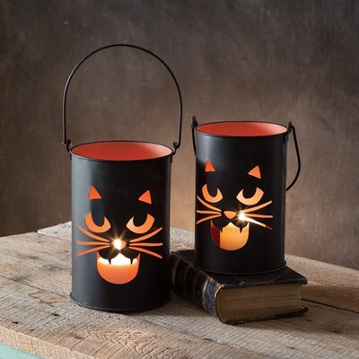 Set of Two Black Cat Bucket Luminaries