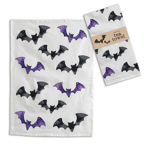 Black and Purple Bats Tea Towel - Box of 4