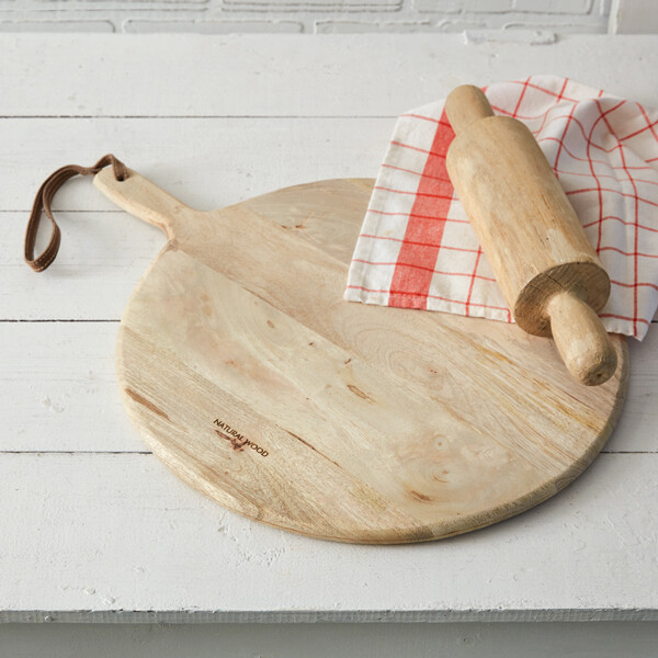 Large Round Cutting Board with Leather Strap