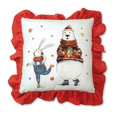 Bunny and Polar Bear Cotton Throw Pillow