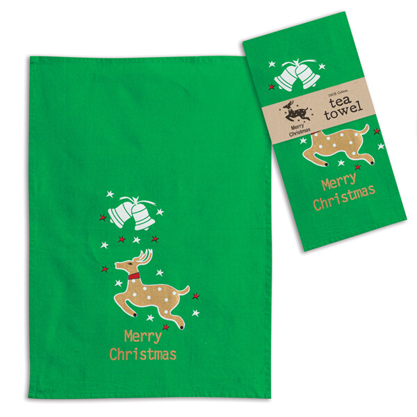 Merry Christmas Reindeer Tea Towel - Box of 4