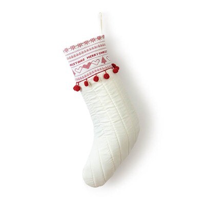 Quilted Stocking with Red Pom Poms