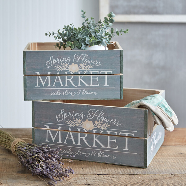 Set of Two Spring Flower Market Crates