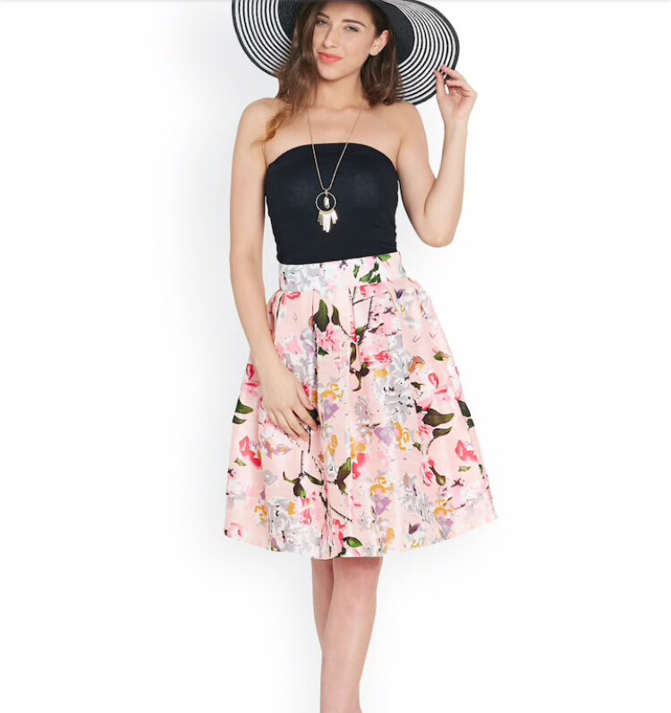 ​SASSFARAS Pink Floral Print Silk skirt