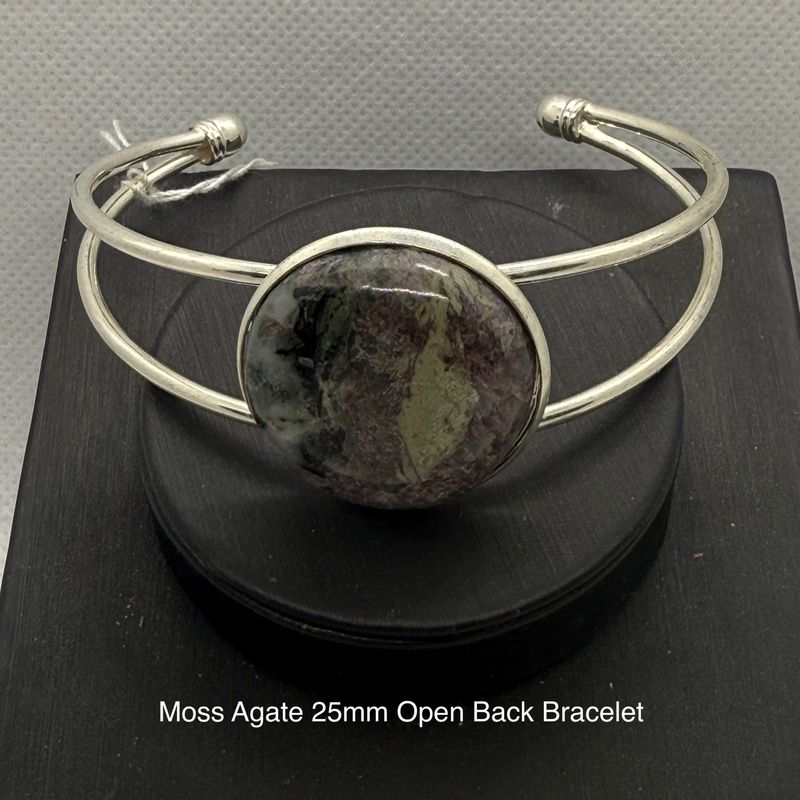 Jewellery -  Bracelet Open Back 25mm- Moss Agate - A Grade