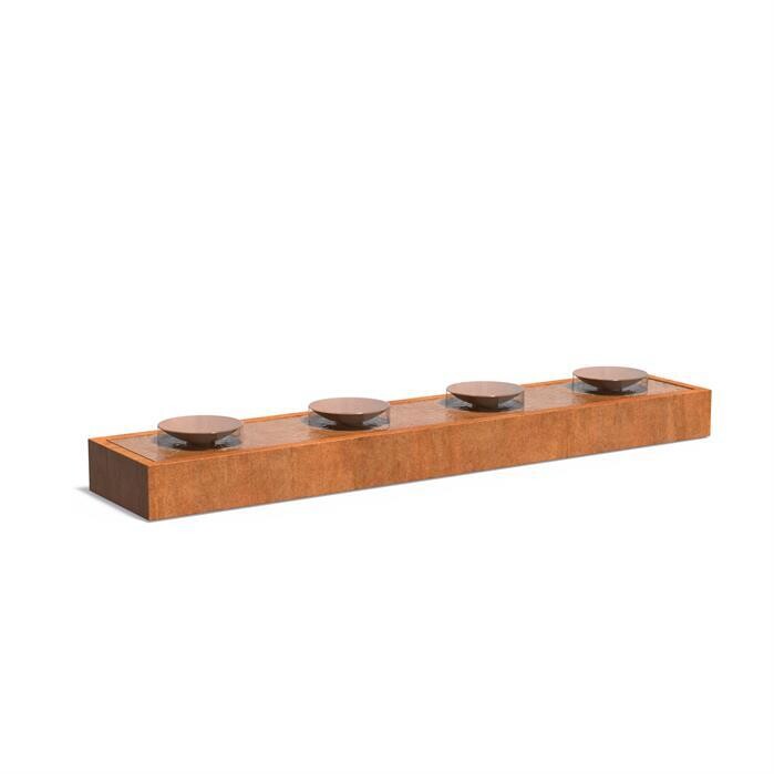 Corten Steel Water Table With 4 Bowls & LED 5000x1000x400