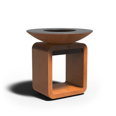 Corten Steel  Fire Bowl/Grill Base With Cooking Plate & Wood Storage 1005x1000