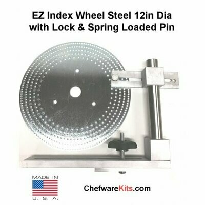 EZ Index Wheel Steel 12in Dia w/ 34mm center hole for 33mm spindle w/ Locking Post and Spring Loaded Pin for woodturning lathe