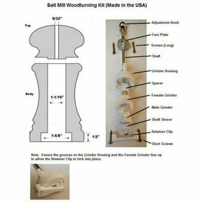 Salt Mill Ceramic Mechanism 6 inch (USA) Woodturning Kit