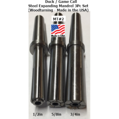 ​EZ Duck / Game Call Expanding Steel Mandrel 3pc Set (1/2in, 5/8in, 3/4in) MT#2 Woodturning