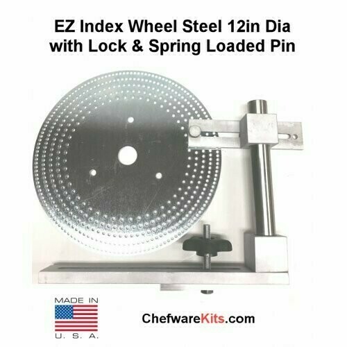 EZ Index Segmented Wheel Steel 12in Dia with 1in hole and Locking Post with Spring Loaded Pin for Woodturning