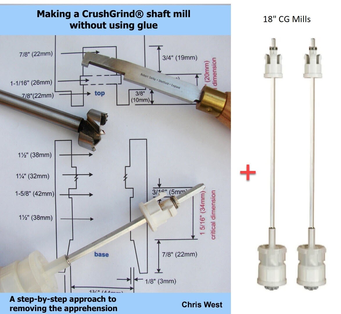 Crushgrind Starter Kit - Easily make a Pepper, Salt or Spice Mill without Glue (2 mills + Guide)