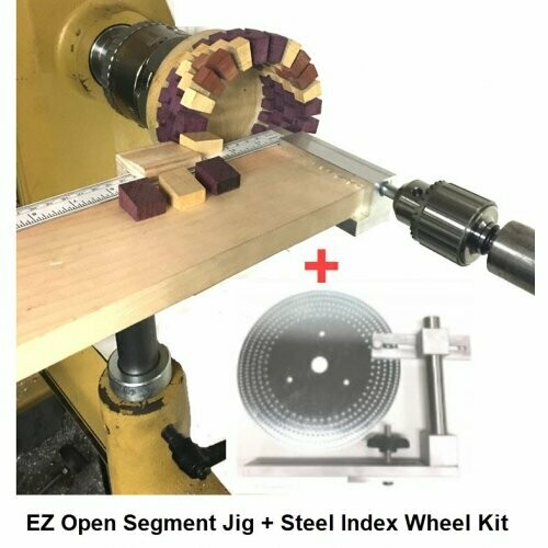 EZ Open Segment Lathe Tail Stock Jig w/ EZ Index Steel Wheel &amp; Locking Post Kit (woodturning)