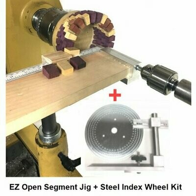 EZ Open Segment Lathe Tail Stock Jig w/ EZ Index Steel Wheel &amp; Locking Post Kit (woodturning)