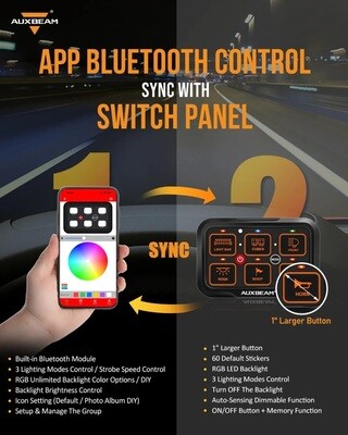 AR-600 RGB Switch Panel With App, Toggle/ Momentary/ Pulse Mode - Auxbeam