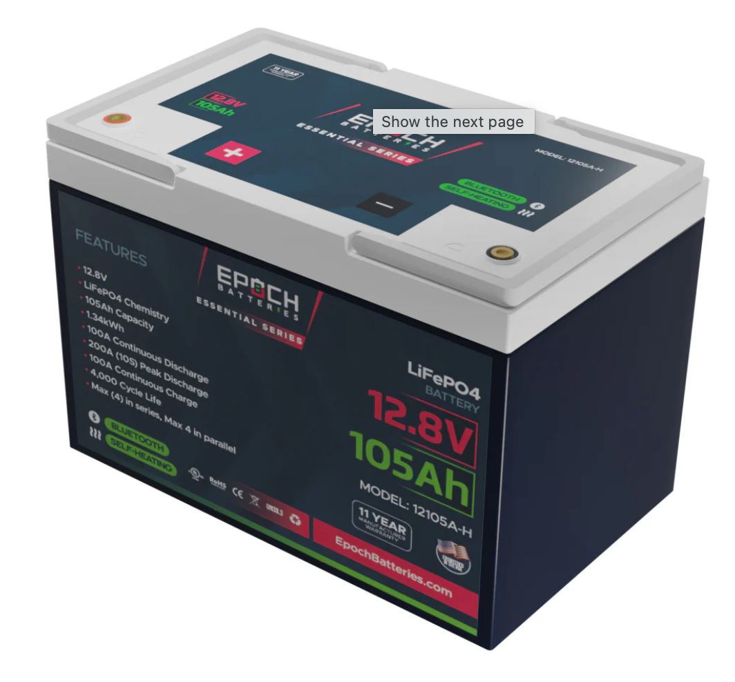 12V 105Ah Essential Series - Bluetooth &amp; Heated LiFePO4 Battery - by Epoch