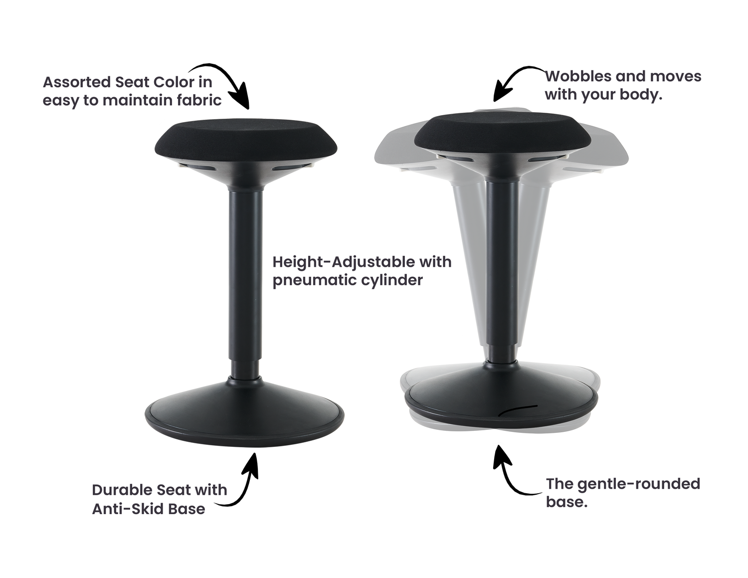 Office Adjustable Wobble Stool Tapered Fabric Seat (21” to 31”)