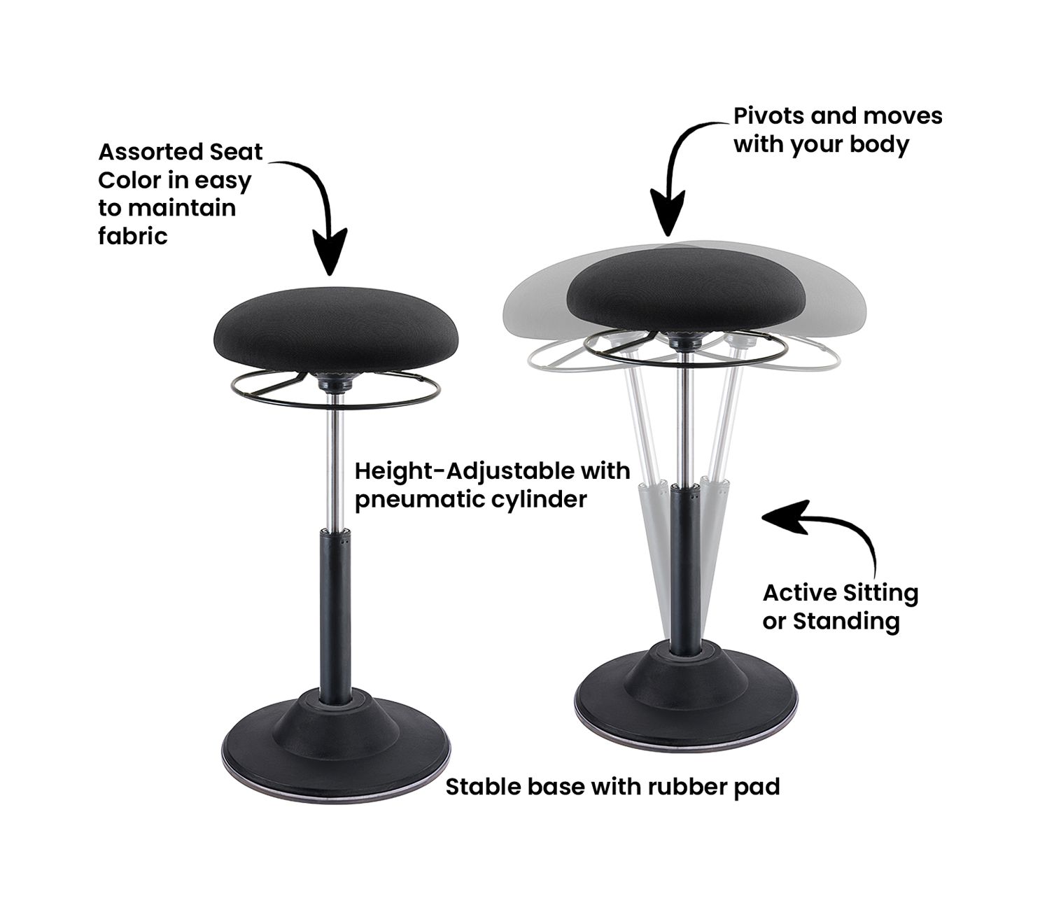 Office Adjustable Pivot Stool Round Fabric Seat (20