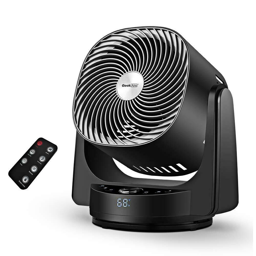 GeekAire Fan, Air Circulator Cooling Fan Compatible with Alexa and Google, High-Velocity 3D Oscillating Fan with 4 Speeds, 6h Timer, AI Mode, Black