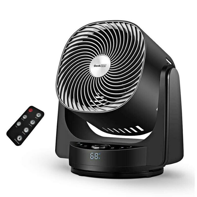 GeekAire Fan, Air Circulator Cooling Fan Compatible with Alexa and Google, High-Velocity 3D Oscillating Fan with 4 Speeds, 6h Timer, AI Mode, Black