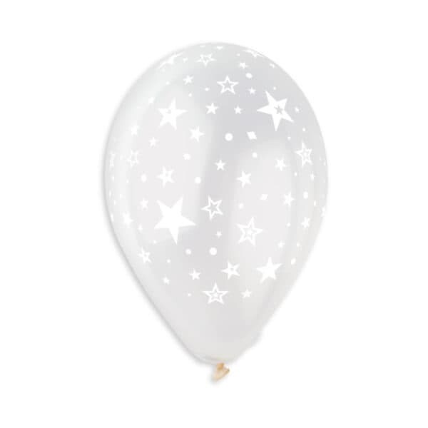 STARS ON CLEAR - CRYSTAL LATEX PRINTED BALLOONS