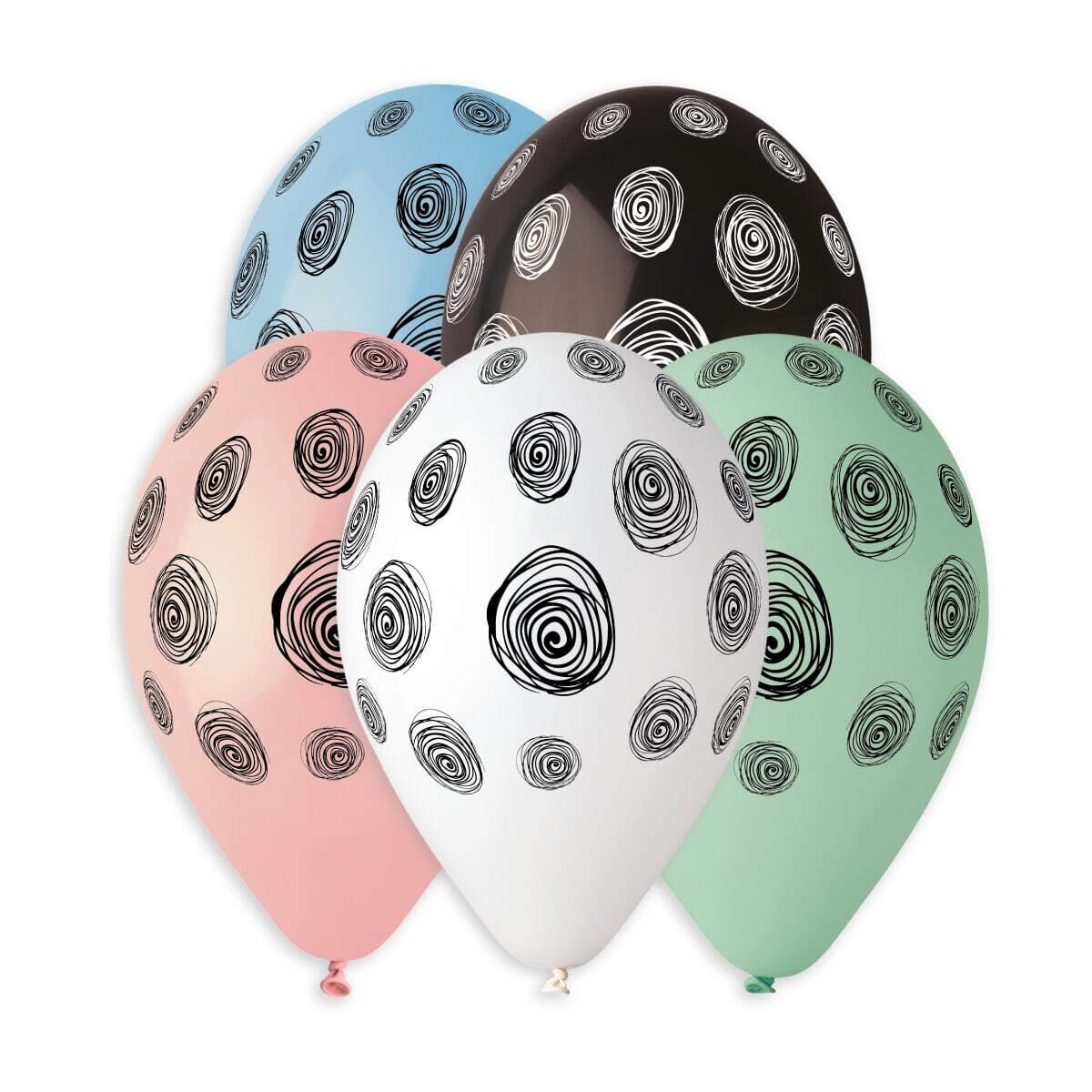 SPIRAL DOTS PRINTED LATEX BALLOONS - ASSORTED